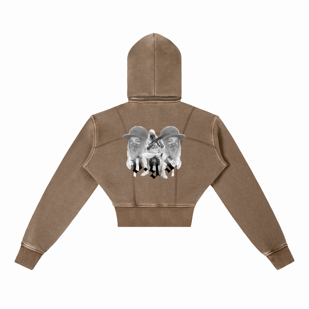 Vintage Washed Cropped Fleece Hoodie