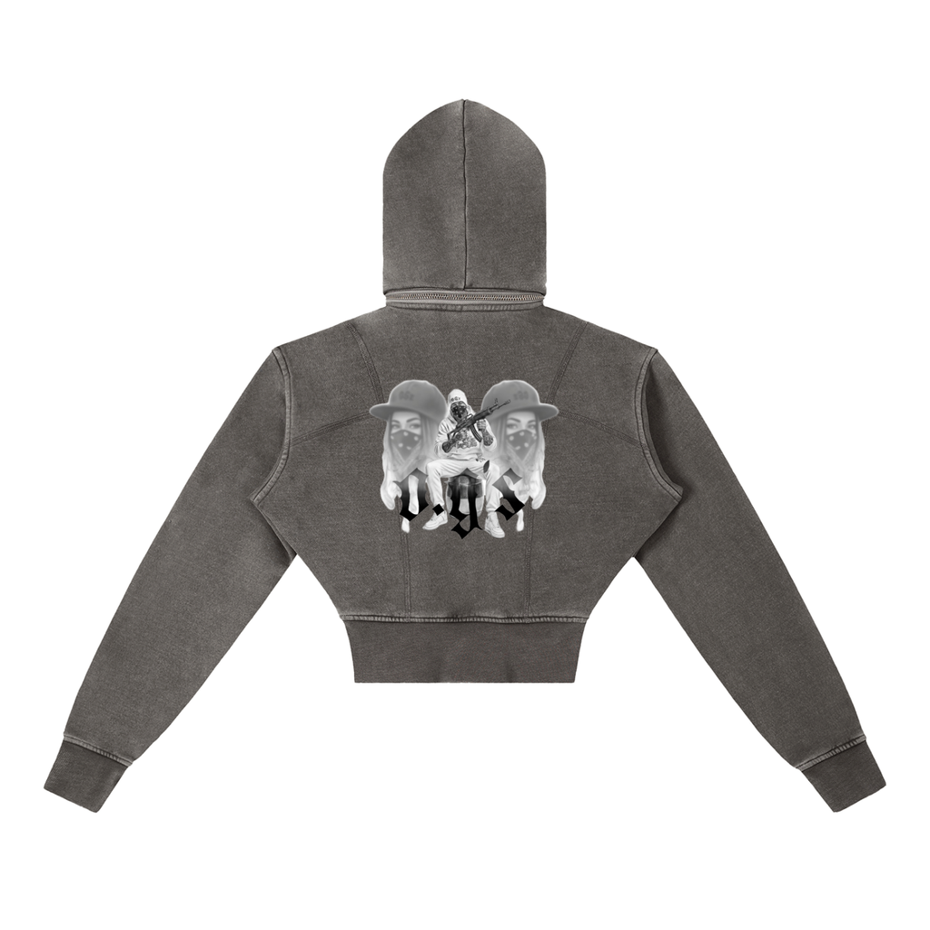Vintage Washed Cropped Fleece Hoodie