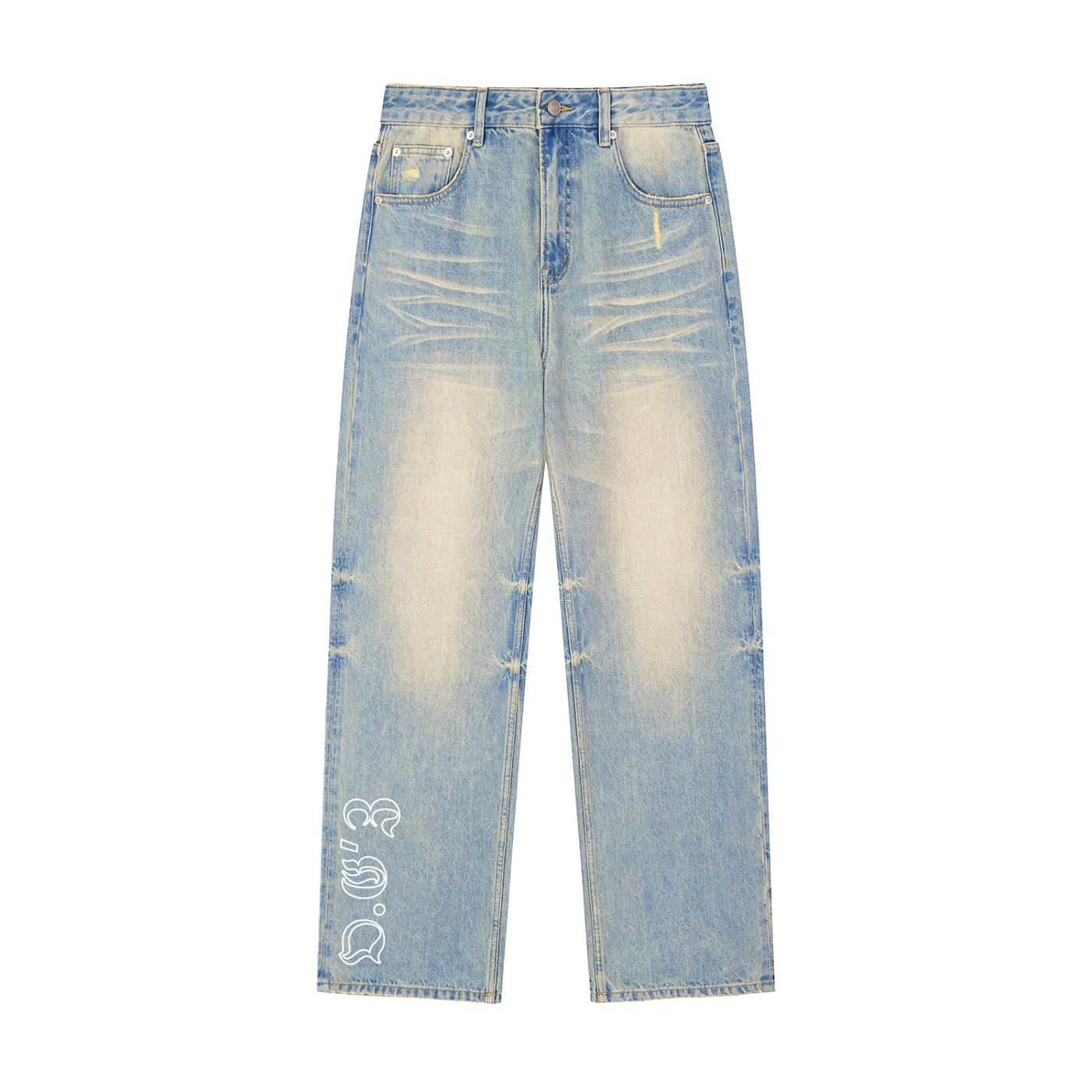 Sun Fade Raw Hem Denim Jeans