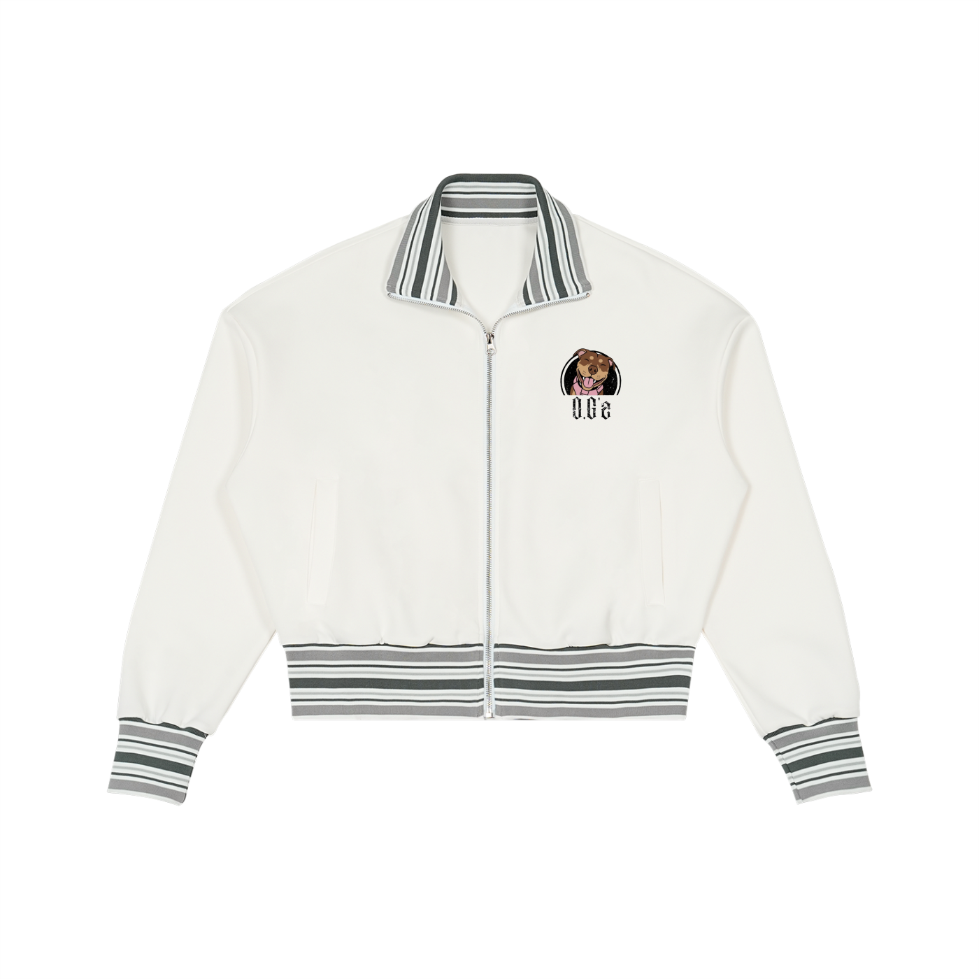 Striped Rib Collar Zip Jacket
