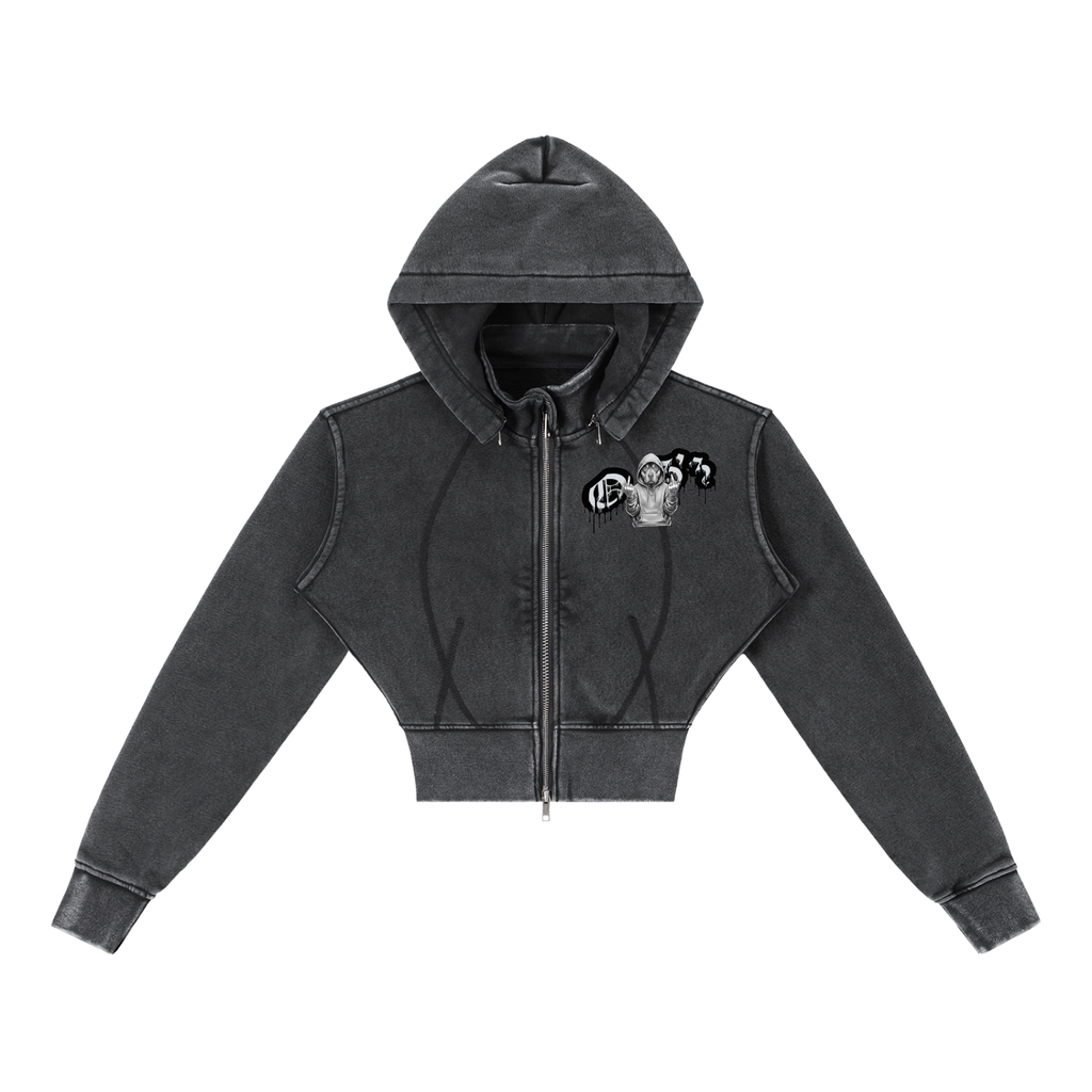 Vintage Washed Cropped Fleece Hoodie